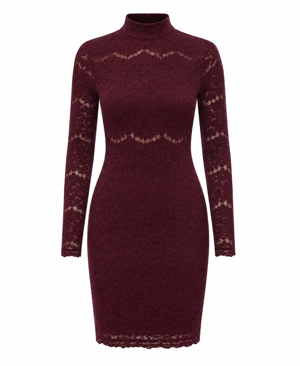 Charlotte Russe Burgundy Lace Mock Neck Long Sleeve Bodycon wedding guest Dress